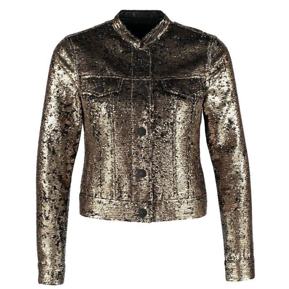 True Religion Reversible Sequin Dusty Jacket Coat Top Black/Gold XS Nwt $398
